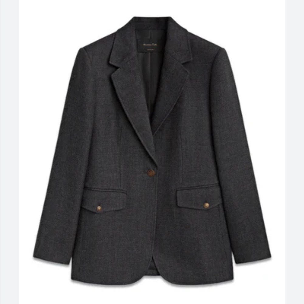 Massimo Dutti NWT twill gray wool blazer with buttons